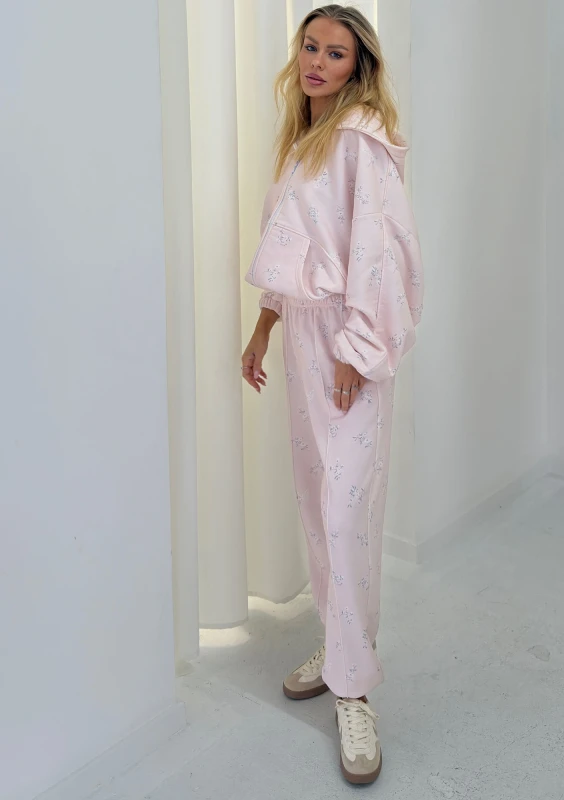 - Floral printed powder pink sweatpants