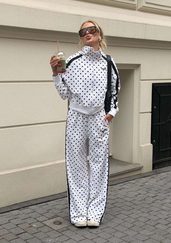 Cano X - White and black dotted jumper with stripes