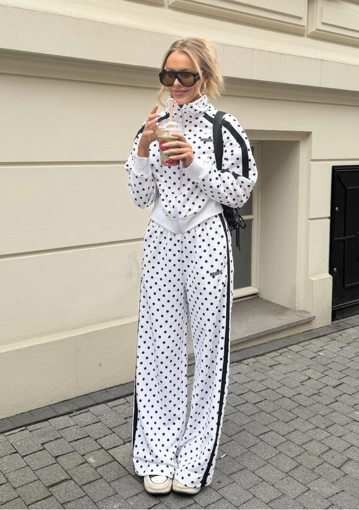 Cano X - White and black dotted sweatpants with stripes