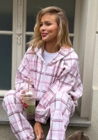 Melo - Zipped pink checkered hoodie