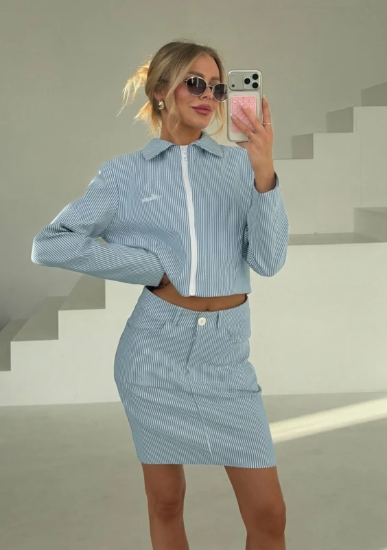 Sena - Navy blue striped cotton skirt