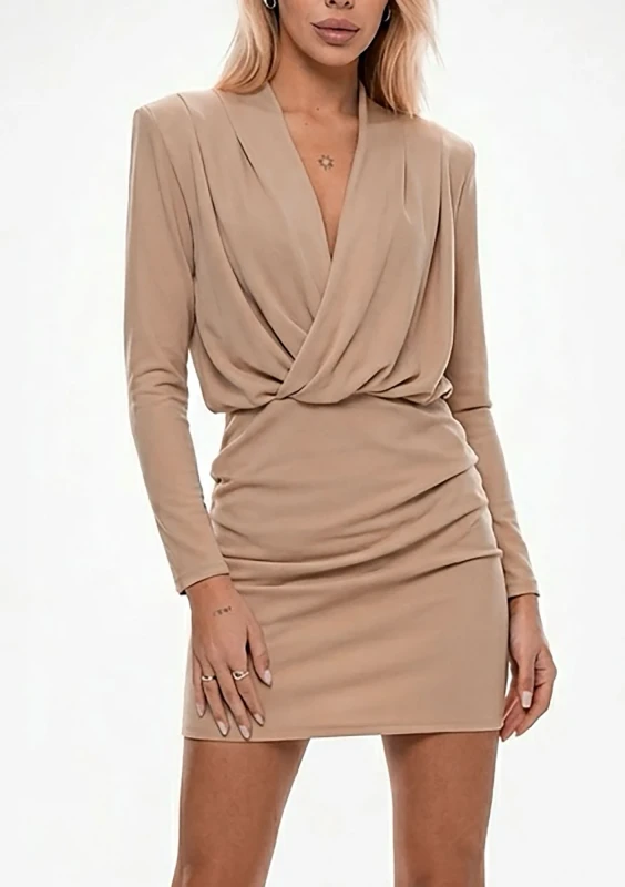 Nera - Beige mini wrap dress