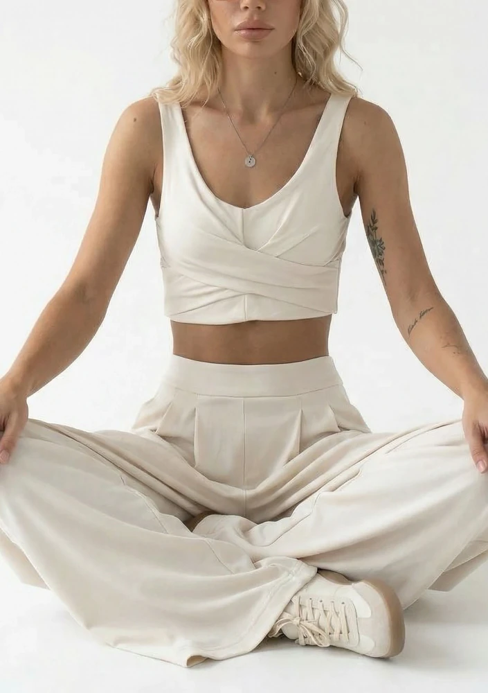 Vexa - Ecru short draped top