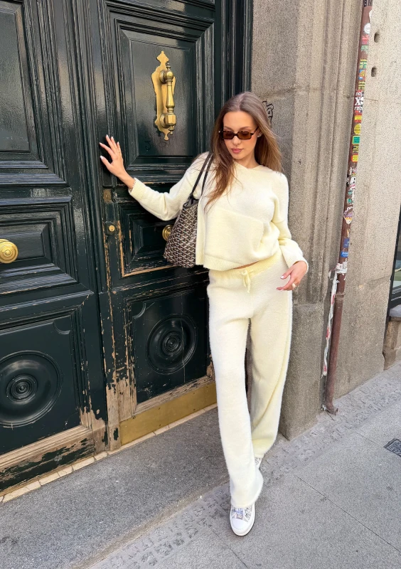 Nemi Soft - Bluza dzianinowa z kapturem i kieszenią Cytrynowa
