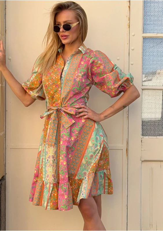 Birdie - Elegancka sukienka szmizjerka z falbanką boho - Mosquito