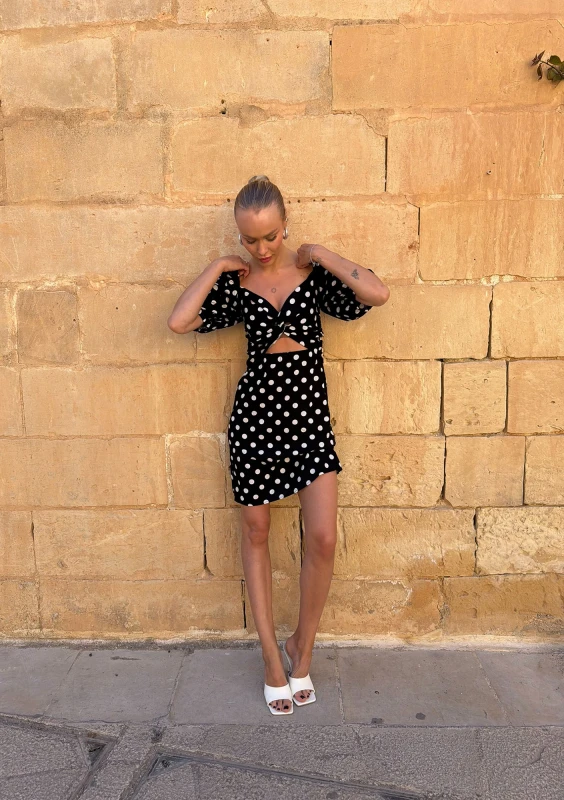 Rosita - Black dotted linen dress