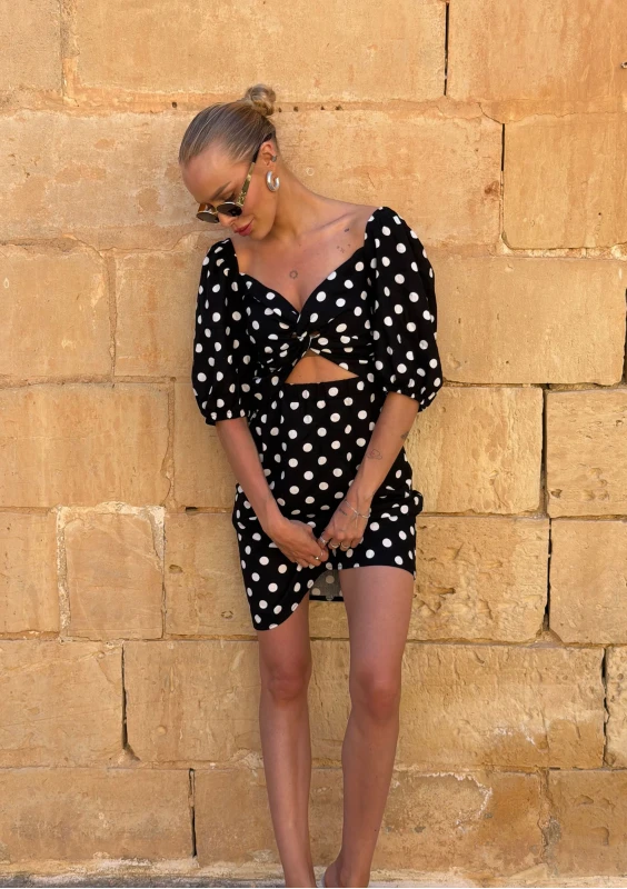 Rosita - Black dotted linen dress