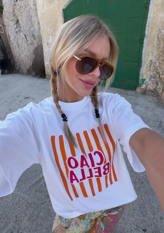 Axis - White oversized boxy T-shirt "Ciao Bella"