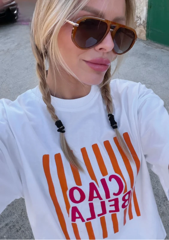 Axis - White oversized boxy T-shirt "Ciao Bella"