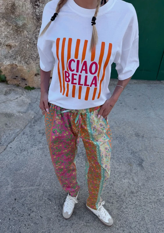 Axis - White oversized boxy T-shirt "Ciao Bella"