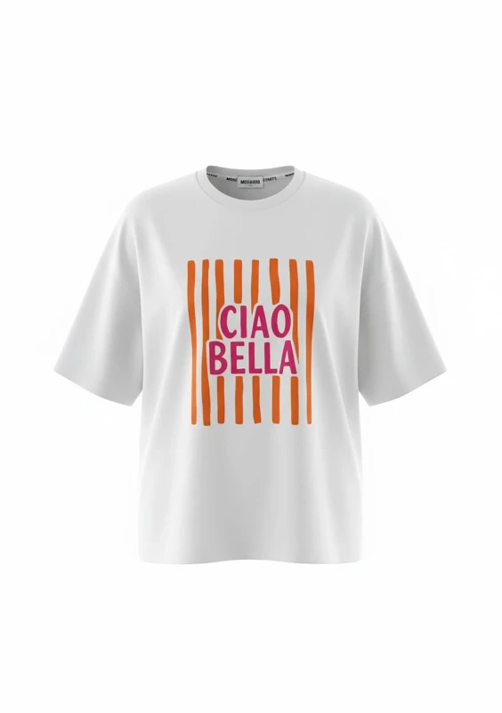 Axis - White oversized boxy T-shirt "Ciao Bella"