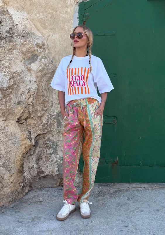 Axis - White oversized boxy T-shirt "Ciao Bella"