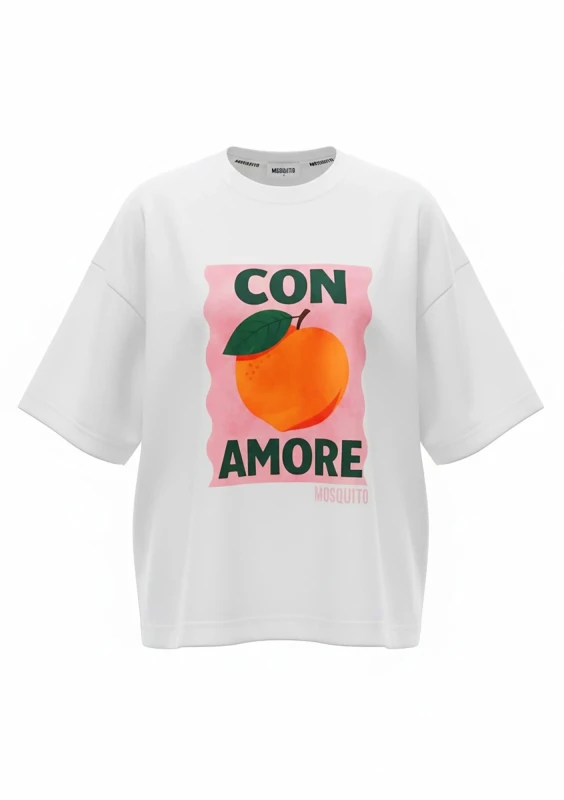 Axis - White oversized boxy T-shirt "Con Amore"