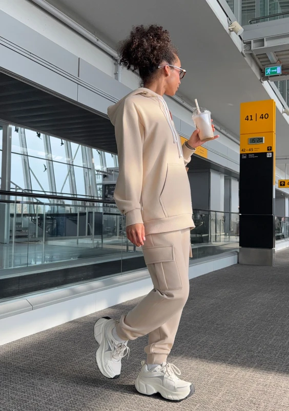 Travel - Bluza kangurka sleep mode Sand Beige