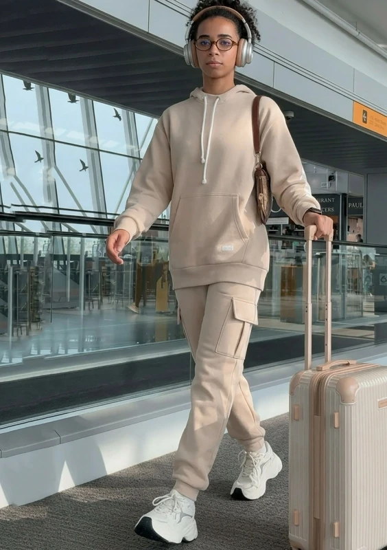 Travel - Sand beige sleep mode kangaroo sweatshirt