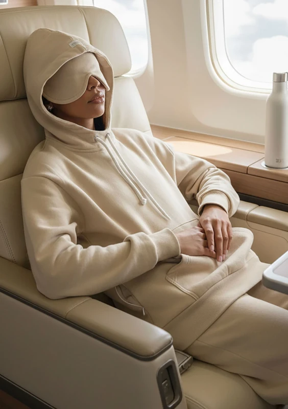 Travel - Sand beige sleep mode kangaroo sweatshirt