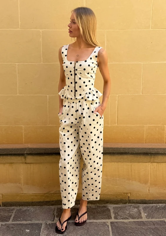 Dotti - White and black dotted paperbag trousers