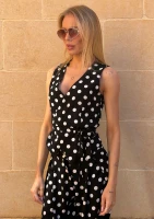 Solea - Black and white dotted linen wrap vest