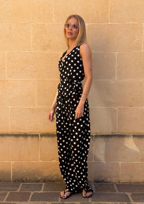 Solea - Black and white dotted linen wrap vest