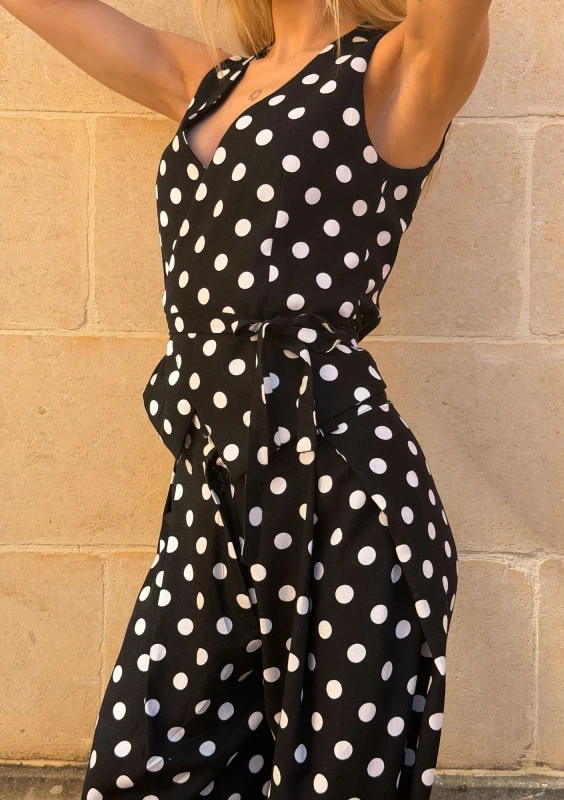 Solea - Black and white dotted linen wrap vest