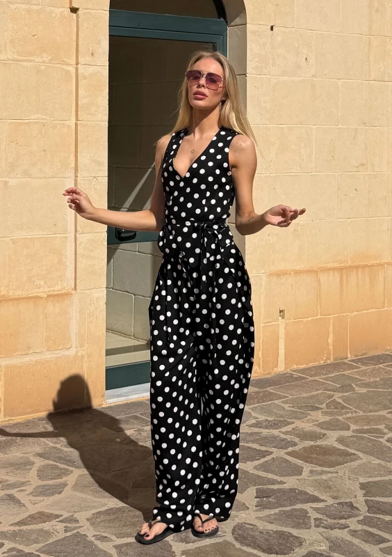 Solea - Black and white dotted linen trousers