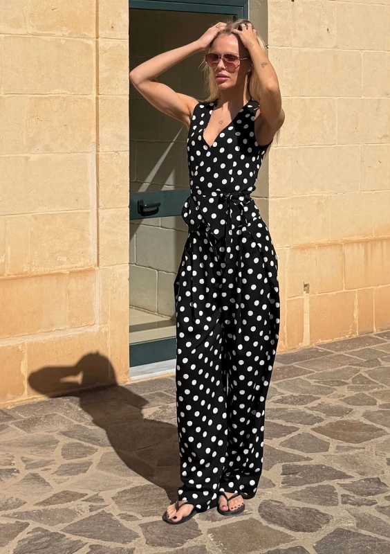 Solea - Black and white dotted linen trousers