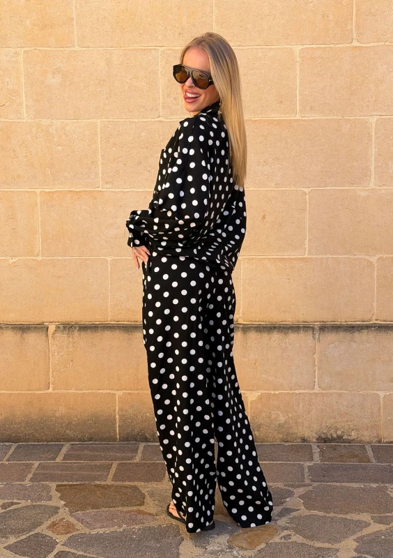 Solea - Black and white dotted linen trousers