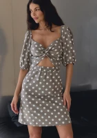 Rosita - Beige dotted linen dress