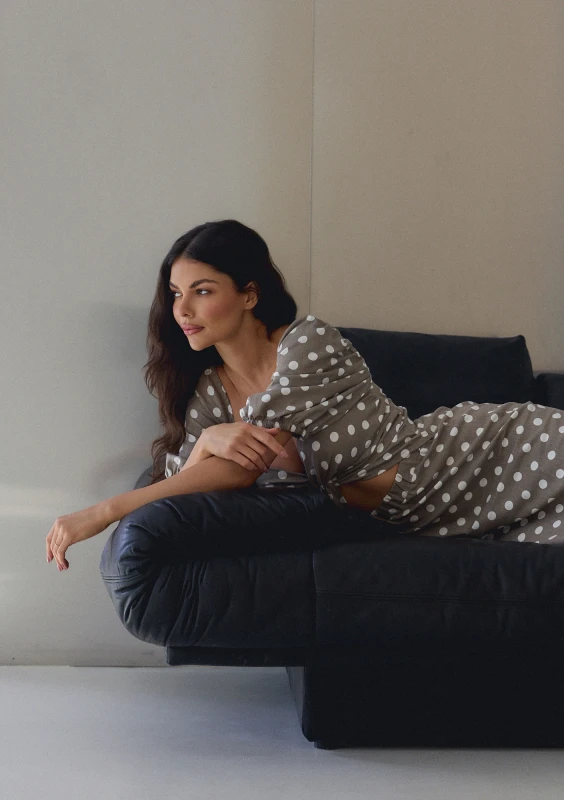 Rosita - Beige dotted linen dress