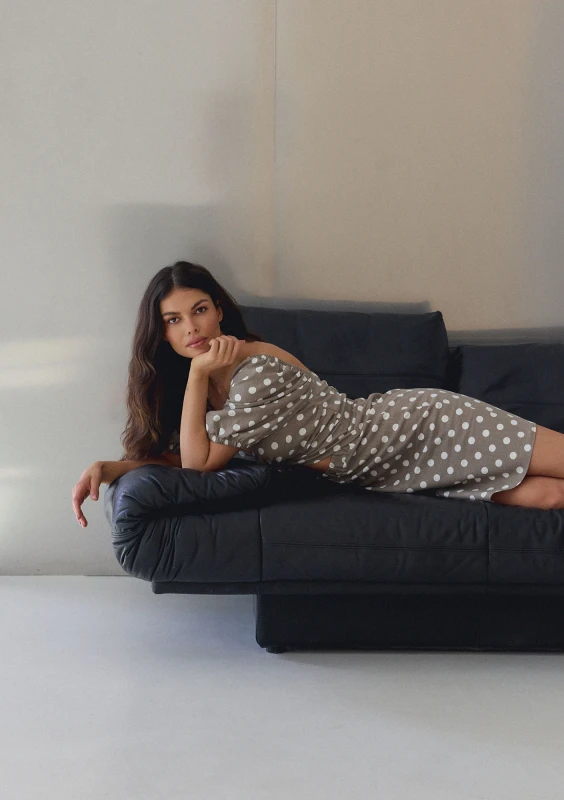 Rosita - Beige dotted linen dress