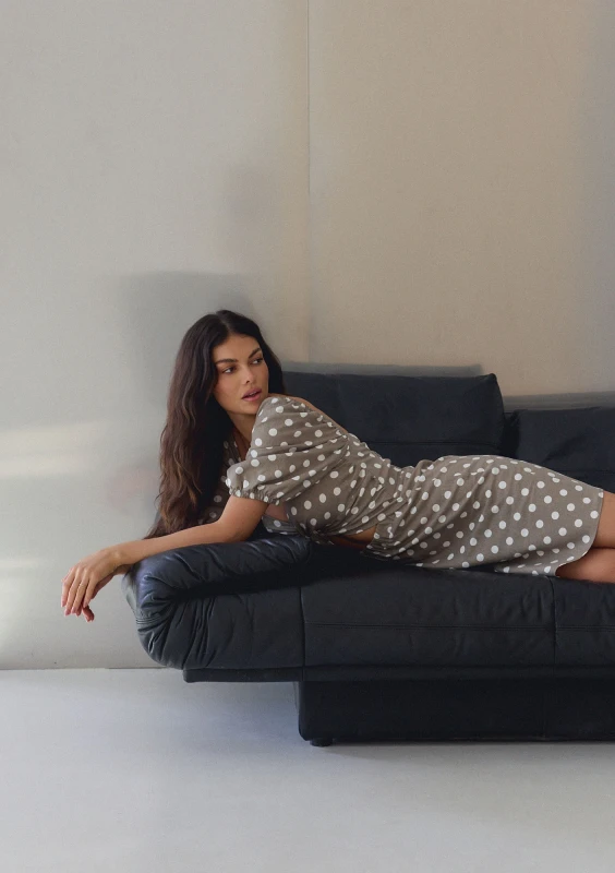 Rosita - Beige dotted linen dress