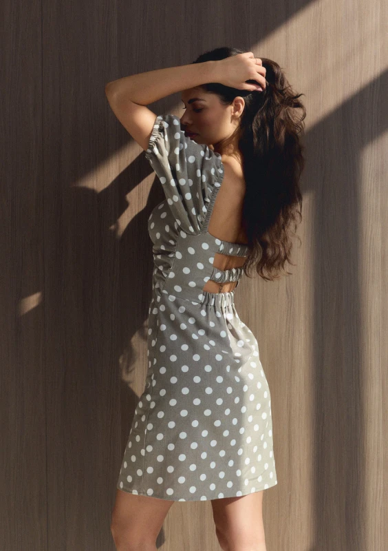 Rosita - Beige dotted linen dress