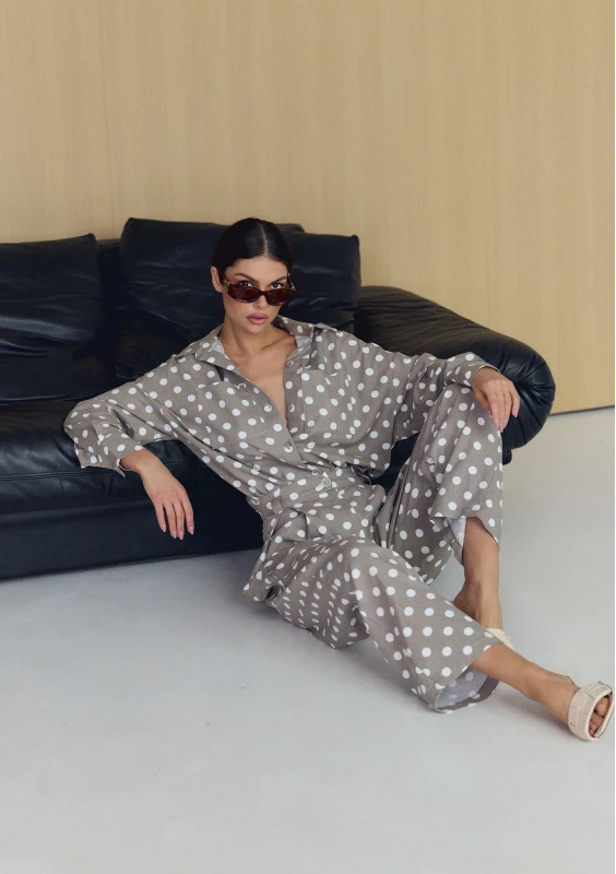 Solea - Beige dotted linen trousers