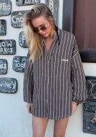Palma - Oversize brown striped muslin shirt