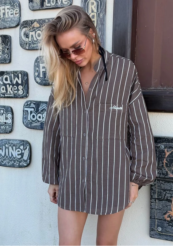 Palma - Oversize brown striped muslin shirt