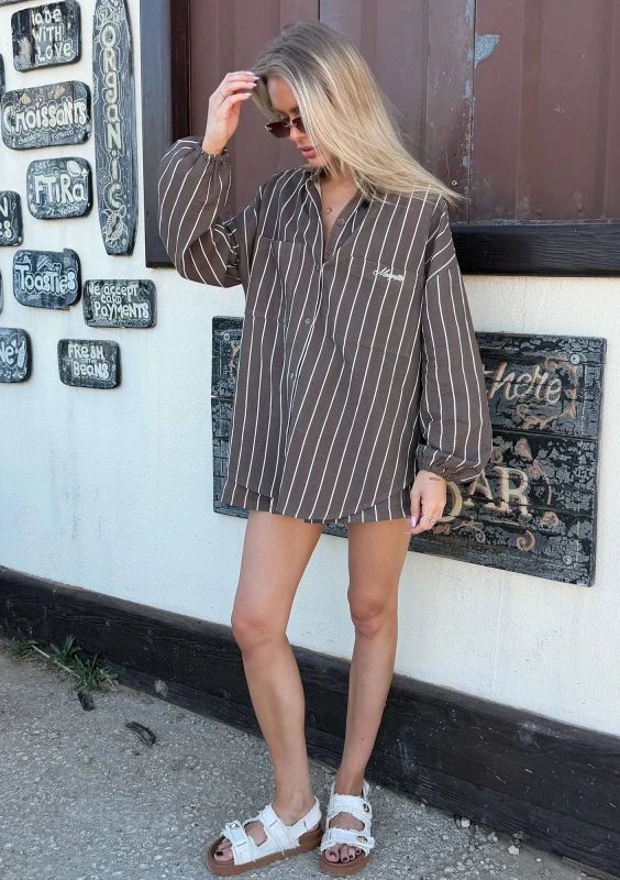 Palma - Oversize brown striped muslin shirt