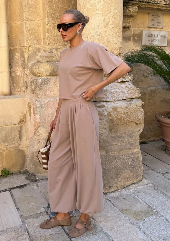 Nove - Spodnie typu culotte z modalu Beżowe