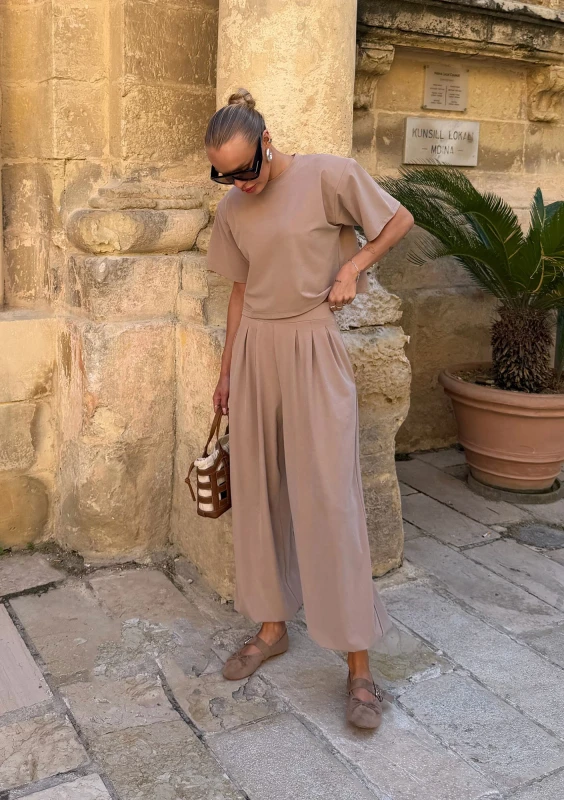 Nove - Spodnie typu culotte z modalu Beżowe