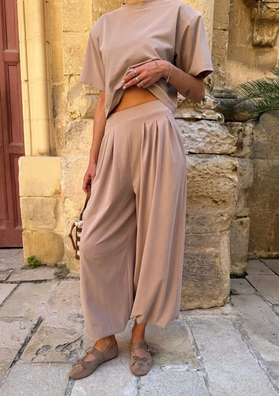 Nove - Spodnie typu culotte z modalu Beżowe