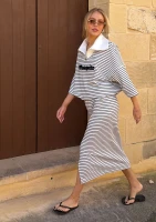 Yale - Striped cotton midi skirt