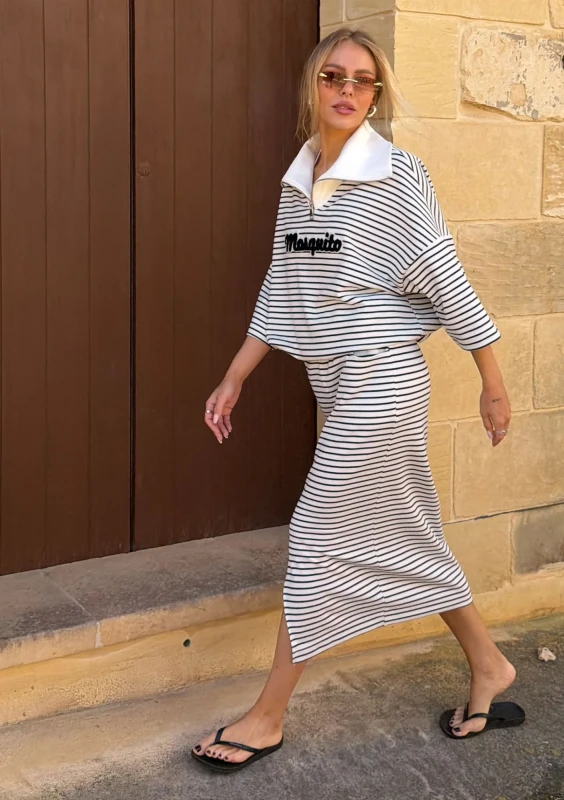 Yale - Striped cotton midi skirt