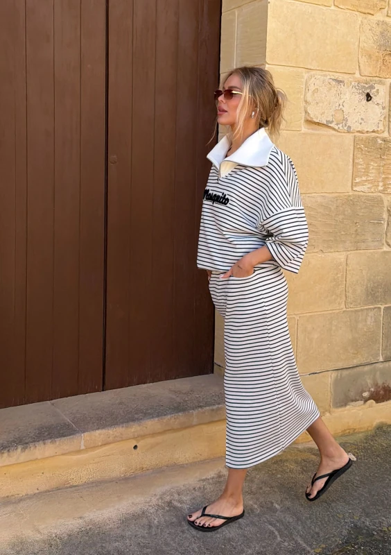 Yale - Striped cotton midi skirt