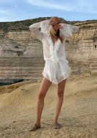 Elya - Ecru chiffon shorts with frills