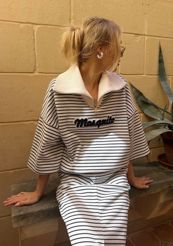 Yale Crop - Striped jumper with wide collar