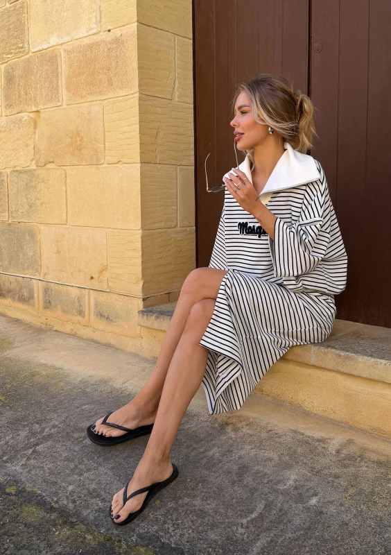 Yale Crop - Striped jumper with wide collar