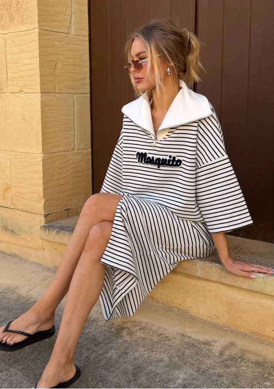 Yale Crop - Striped jumper with wide collar