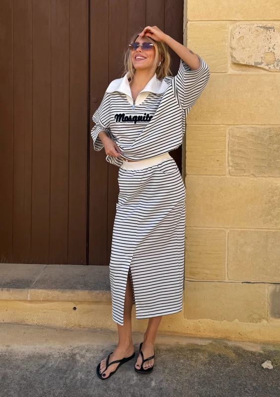 Yale Crop - Striped jumper with wide collar