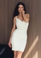 Elisay - Draped ecru mini dress with straps