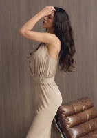 Kade - Draped beige jumpsuit with straps