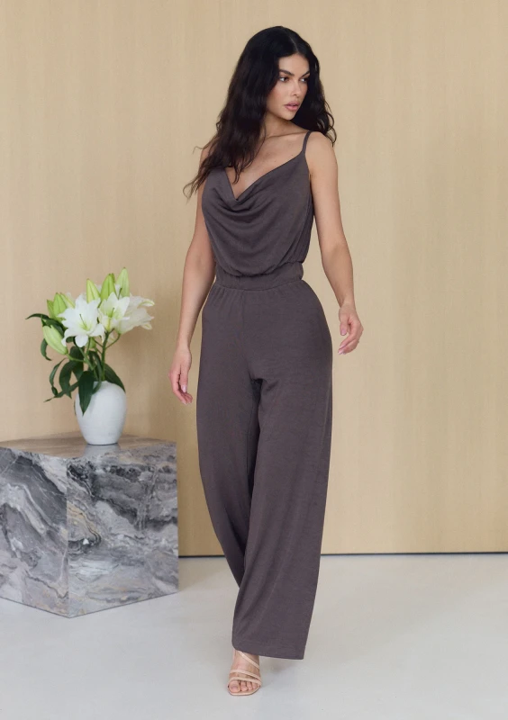 Kade - Draped brown jumpsuit with straps